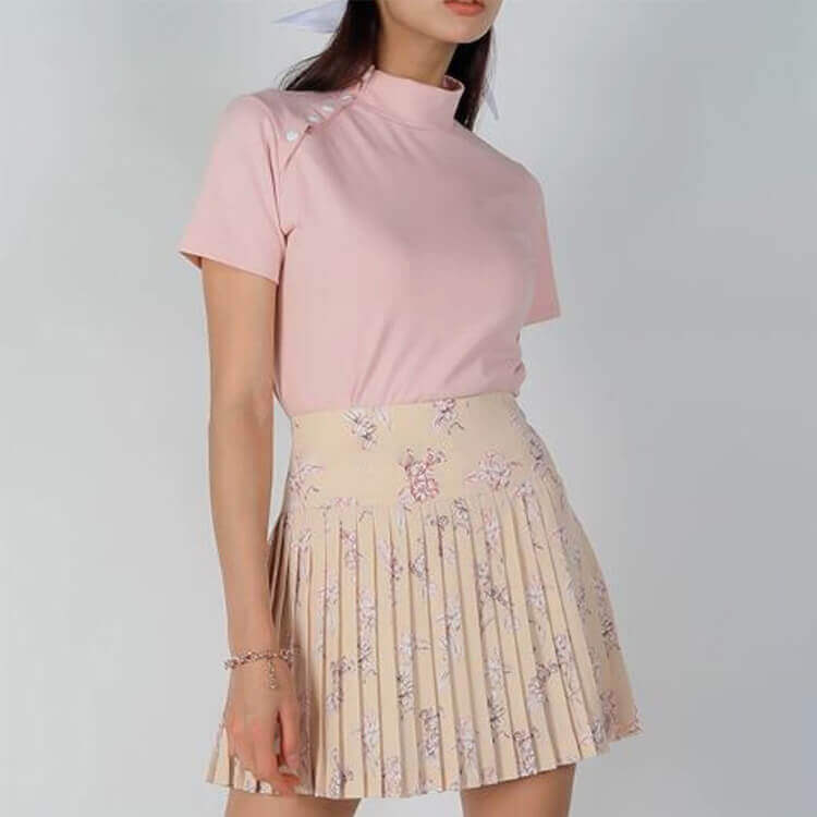 韓国ゴルフウェア アシンメトリーボタン 半袖 Ｔシャツ