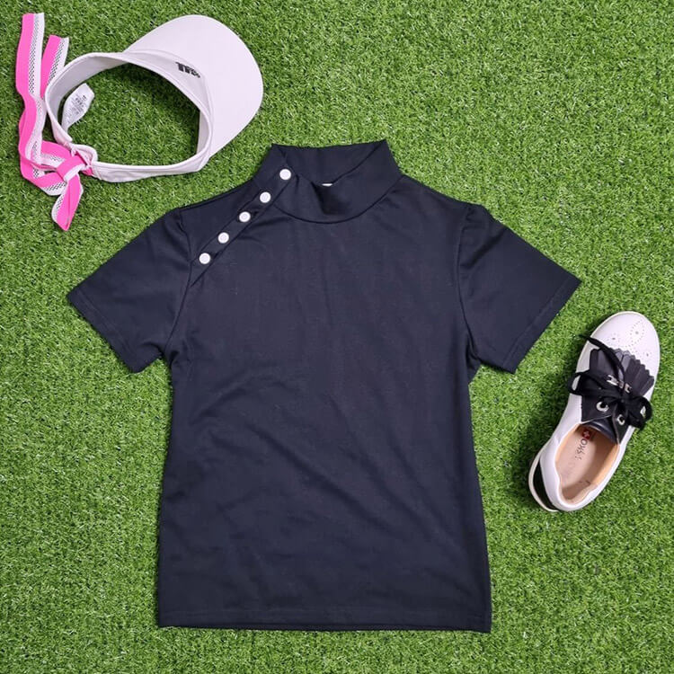 韓国ゴルフウェア アシンメトリーボタン 半袖 Ｔシャツ