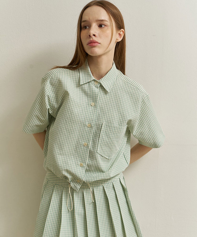 韓国ゴルフウェア パステルチェック柄 半袖シャツ