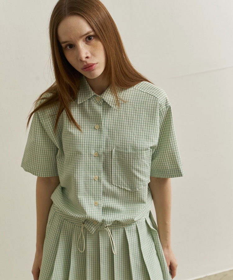 韓国ゴルフウェア パステルチェック柄 半袖シャツ