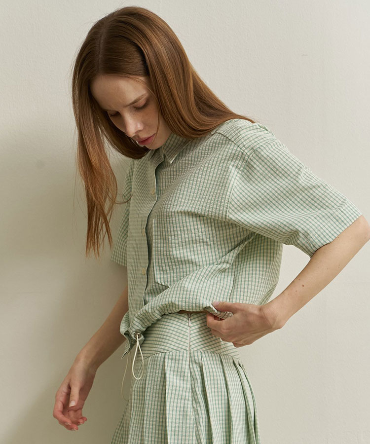 韓国ゴルフウェア パステルチェック柄 半袖シャツ