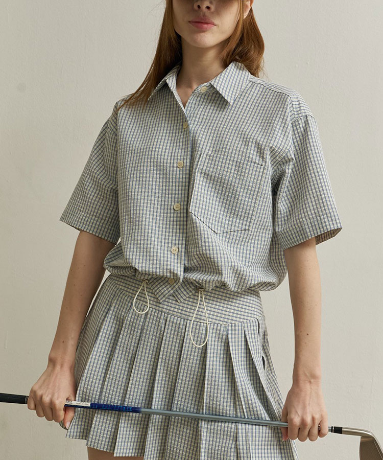 韓国ゴルフウェア パステルチェック柄 半袖シャツ