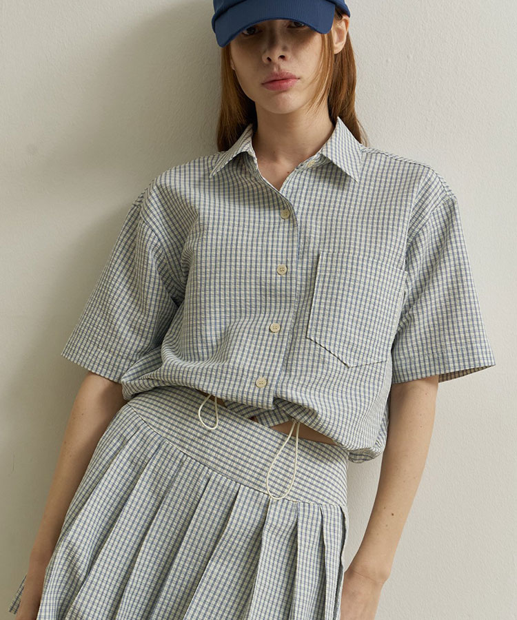 韓国ゴルフウェア パステルチェック柄 半袖シャツ