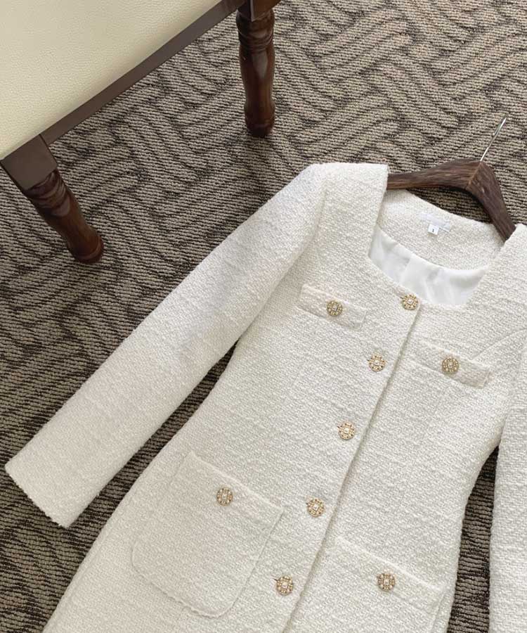 レトロクラシック フロントボタン ツイード ミニワンピース

