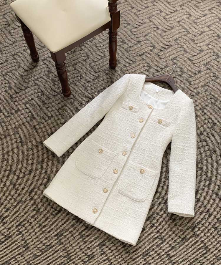 レトロクラシック フロントボタン ツイード ミニワンピース

