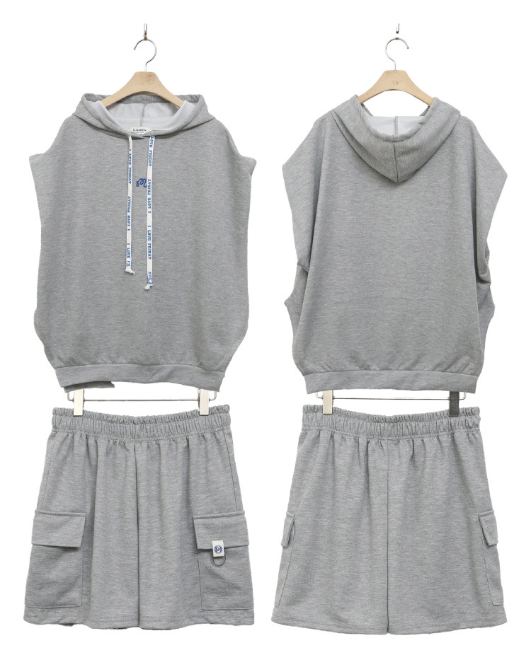 フード付き 半袖 スウェット フーディー ショートパンツ セットアップ