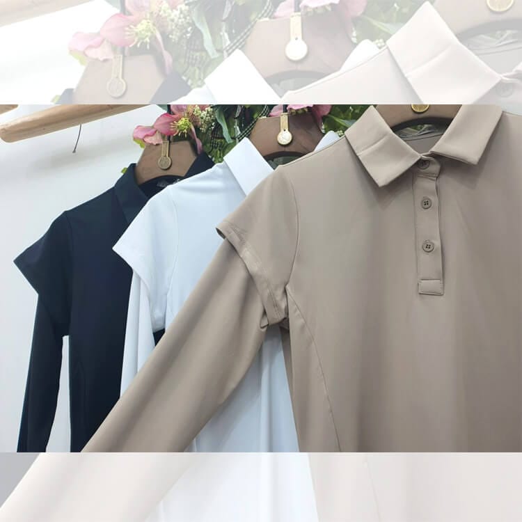 韓国ゴルフウェア ダブルスリーブ ポロシャツ