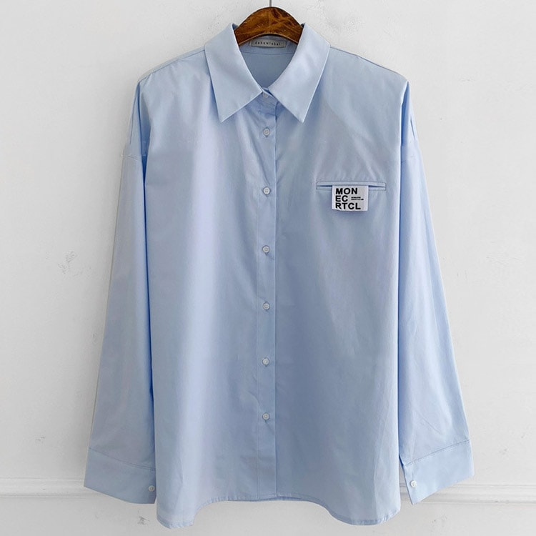 アルファベットタグ カジュアル 長袖シャツ ブラウス