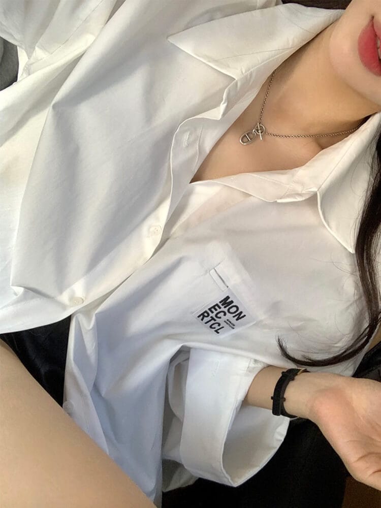 アルファベットタグ カジュアル 長袖シャツ ブラウス