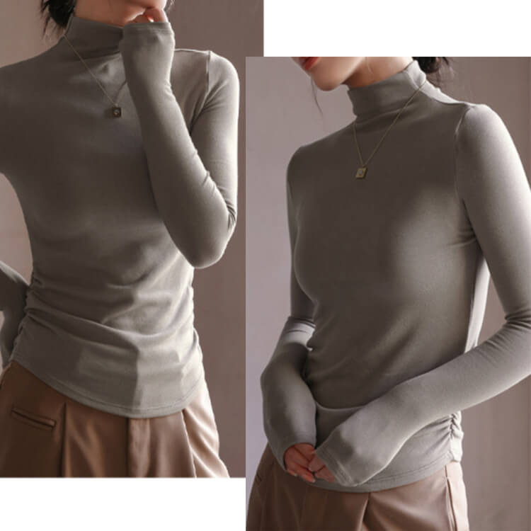 滑らかな肌触り ハイネック 長袖 カットソー