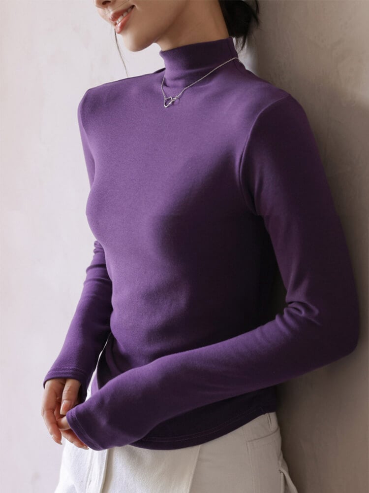 滑らかな肌触り ハイネック 長袖 カットソー