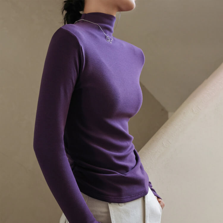 滑らかな肌触り ハイネック 長袖 カットソー