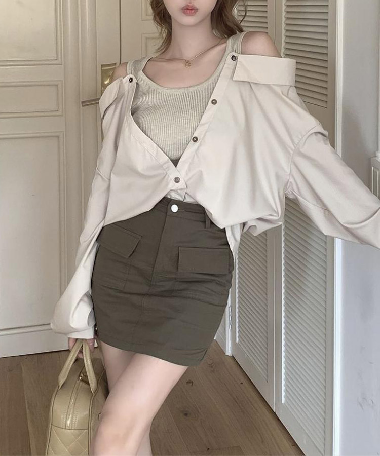 肩見せ オフショルダー風 ブラウス レイヤード トップス