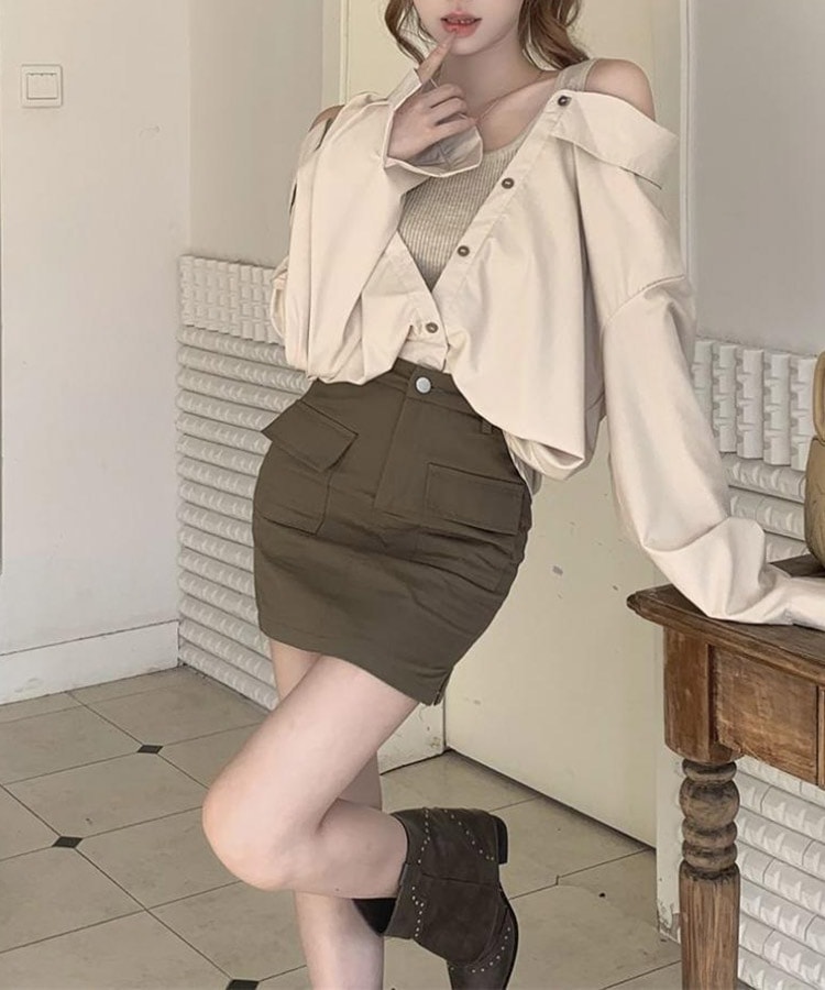 肩見せ オフショルダー風 ブラウス レイヤード トップス