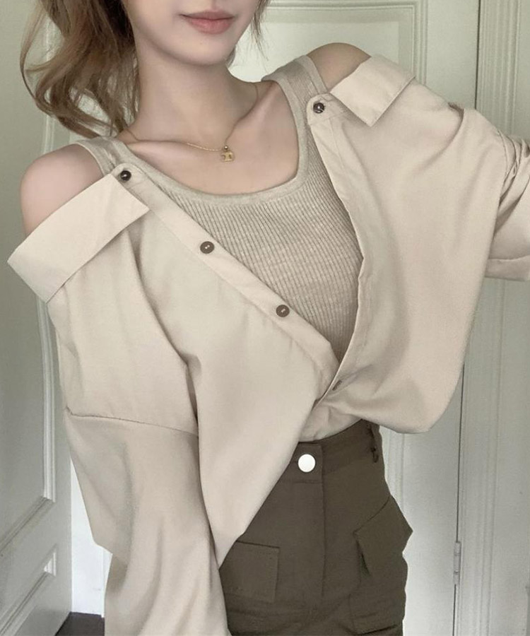 肩見せ オフショルダー風 ブラウス レイヤード トップス