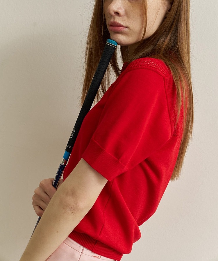 韓国ゴルフウェア シンプル メッシュ 半袖ポロシャツ