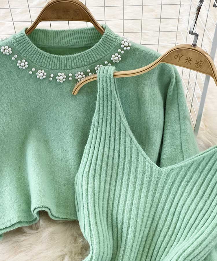 ノースリーブニットワンピース クロップド丈セーター 

