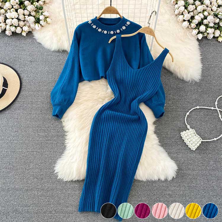 ノースリーブニットワンピース クロップド丈セーター 

