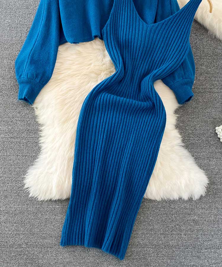 ノースリーブニットワンピース クロップド丈セーター 

