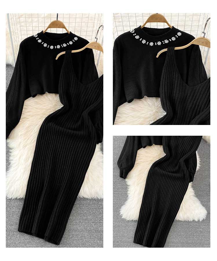 ノースリーブニットワンピース クロップド丈セーター 

