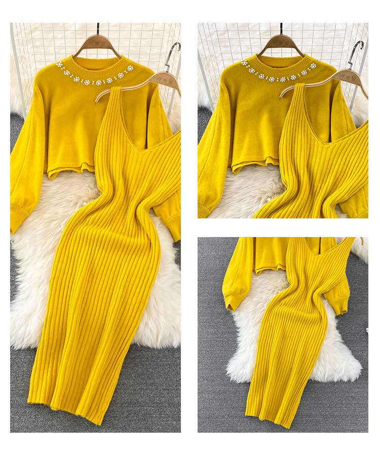 ノースリーブニットワンピース クロップド丈セーター 

