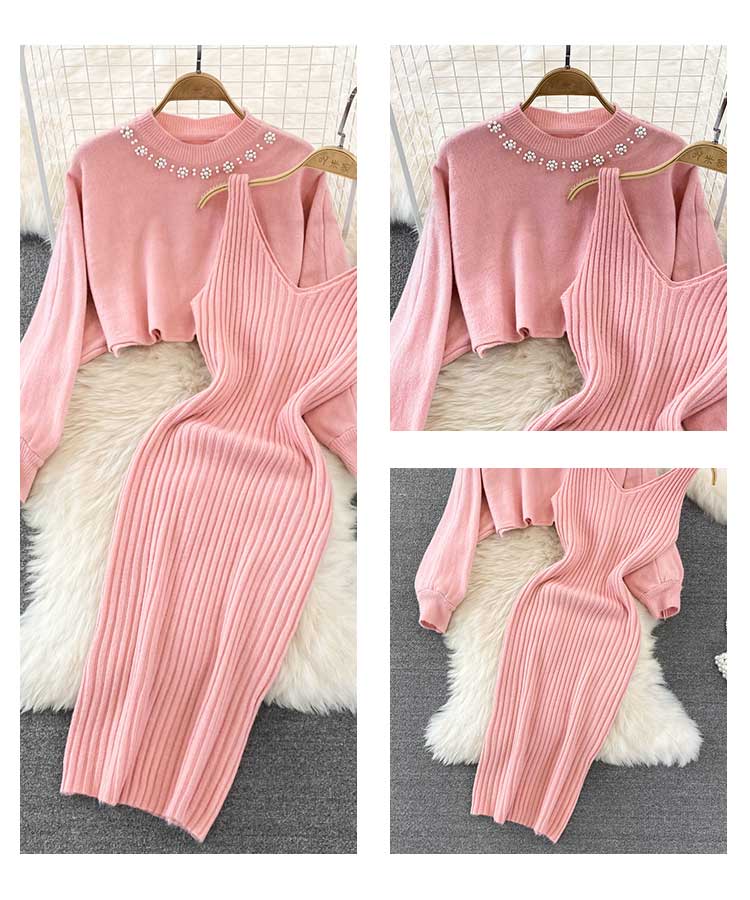 ノースリーブニットワンピース クロップド丈セーター 

