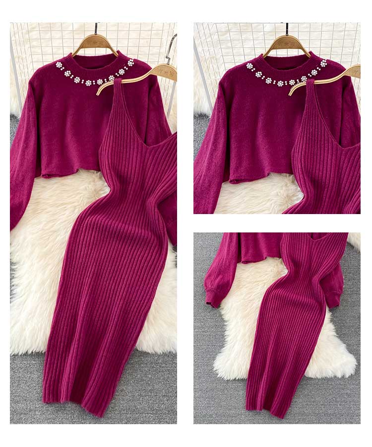 ノースリーブニットワンピース クロップド丈セーター 

