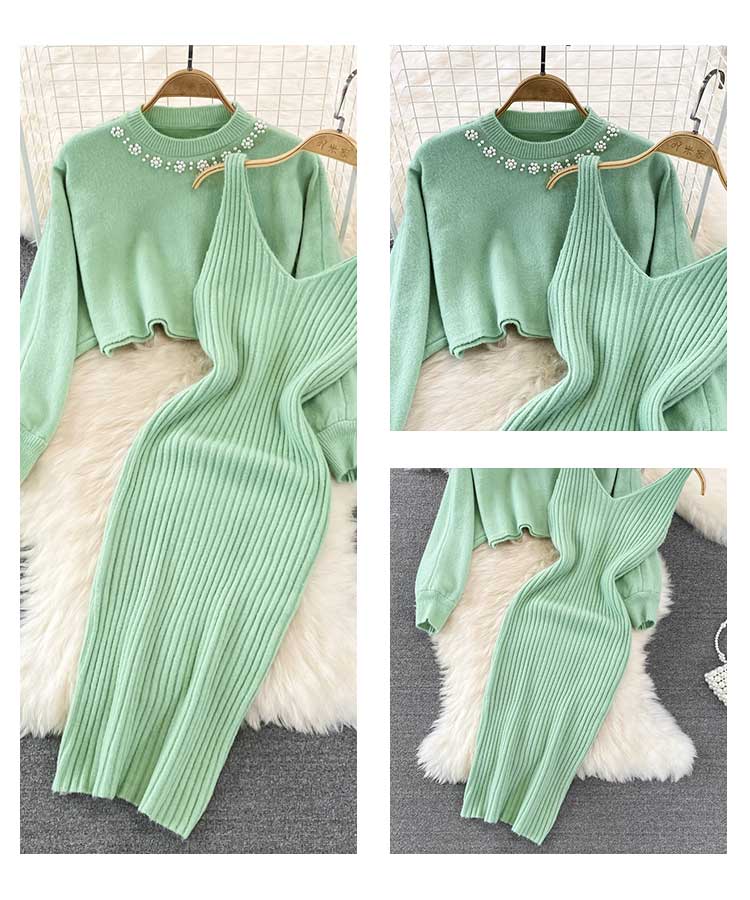 ノースリーブニットワンピース クロップド丈セーター 

