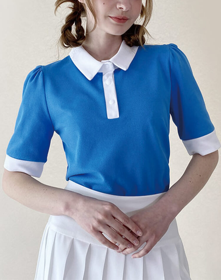 韓国 ゴルフウェア パフ袖 ポロシャツ レディース Tシャツ 夏