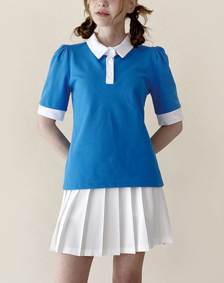 韓国 ゴルフウェア パフ袖 ポロシャツ レディース Tシャツ 夏