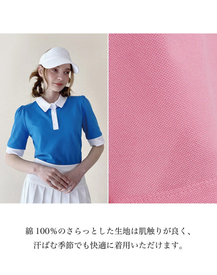韓国 ゴルフウェア パフ袖 ポロシャツ レディース Tシャツ 夏