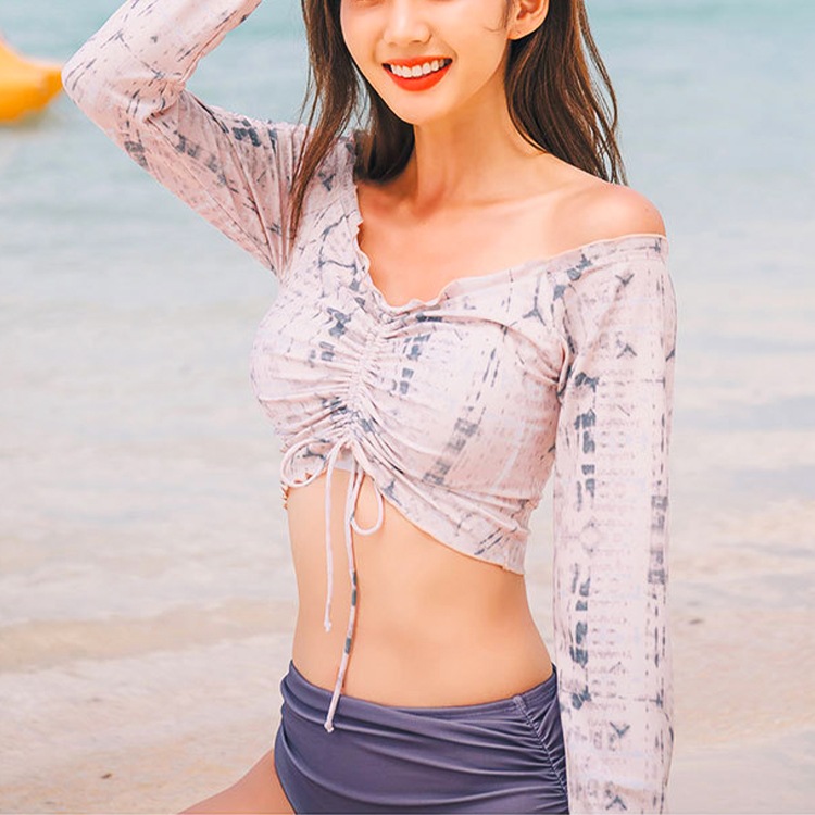 プリント柄 長袖 ビキニ オフショルダー 水着