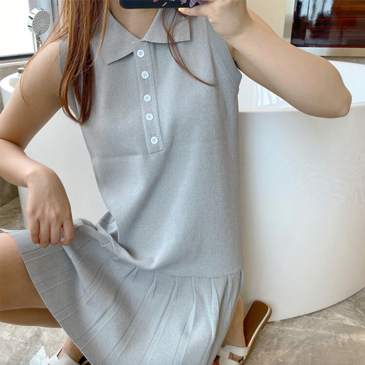 ゴルフウェア ノースリーブ ポロシャツ プリーツ ワンピース