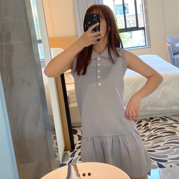 ゴルフウェア ノースリーブ ポロシャツ プリーツ ワンピース