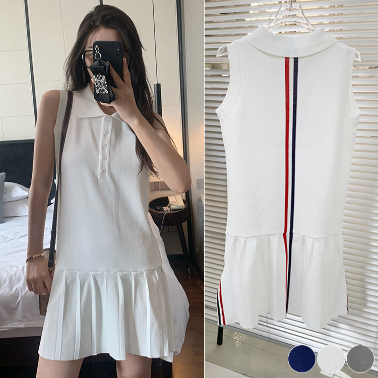 ゴルフウェア ノースリーブ ポロシャツ プリーツ ワンピース