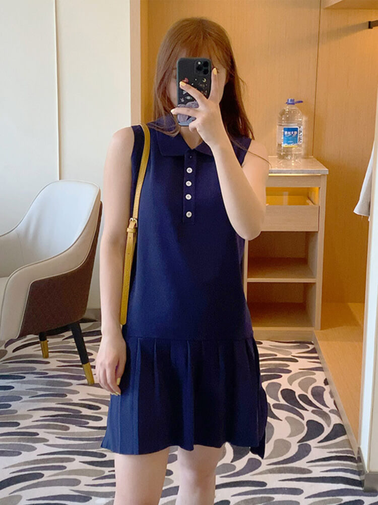 ゴルフウェア ノースリーブ ポロシャツ プリーツ ワンピース