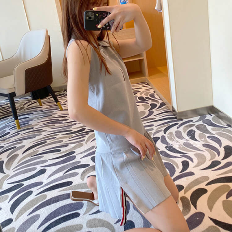 ゴルフウェア ノースリーブ ポロシャツ プリーツ ワンピース