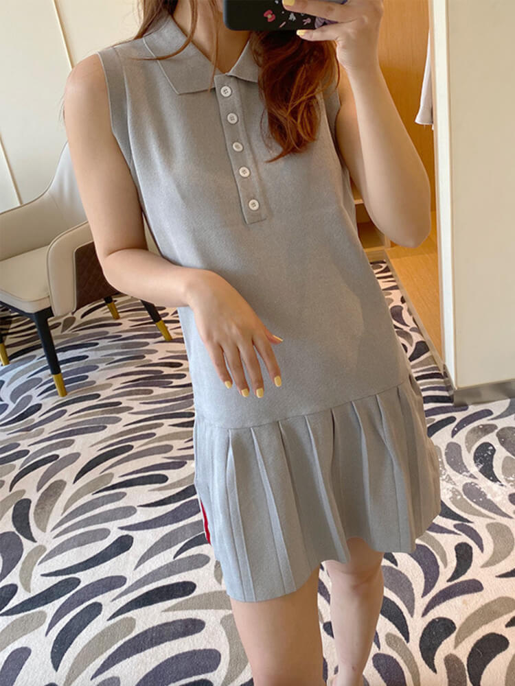 ゴルフウェア ノースリーブ ポロシャツ プリーツ ワンピース