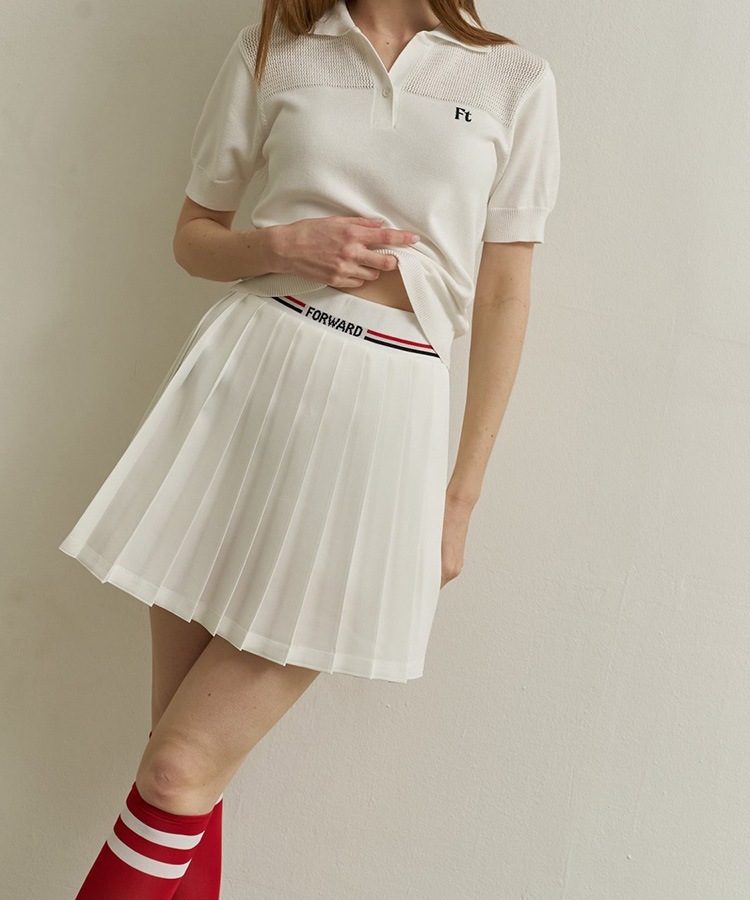 WAAC 裾レタリング プリーツスカート ホワイト ゴルフスカート ゴルフ