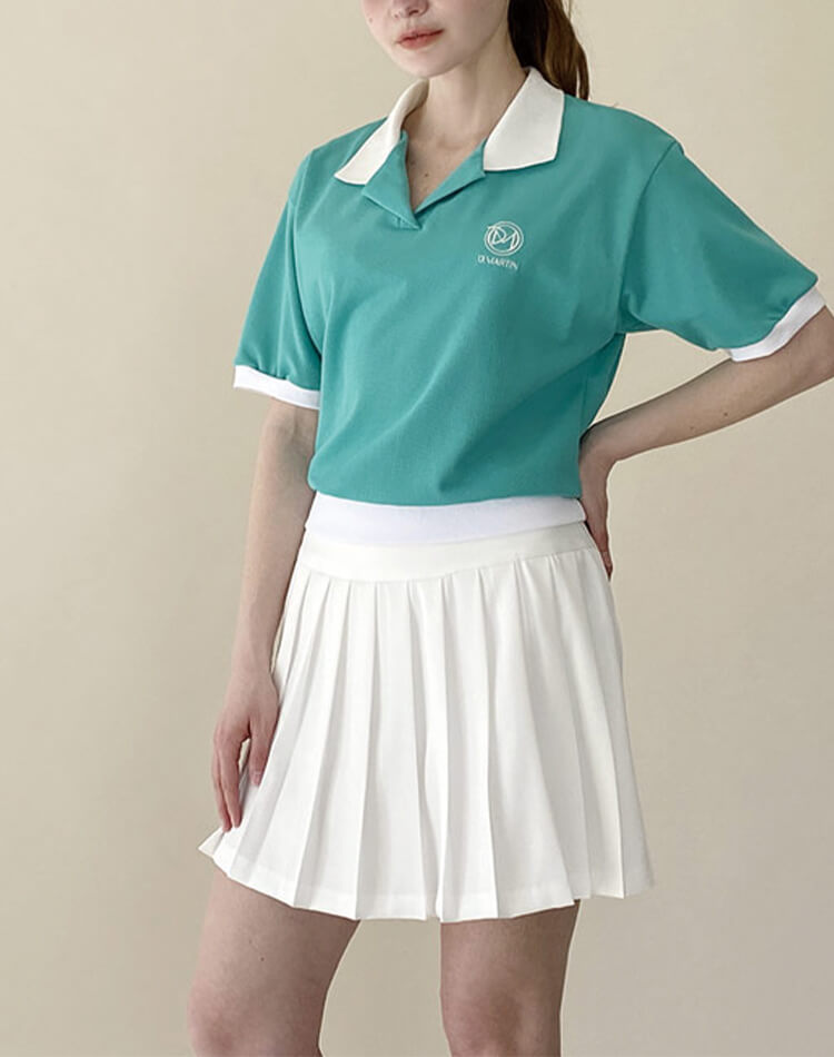 韓国 ゴルフウェア オープンカラー Tシャツ レディース 春夏