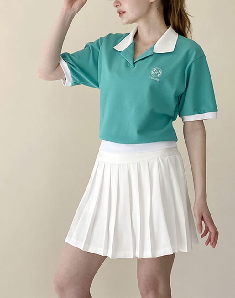 Malbon 韓国人気 ゴルフ 半袖シャツ＆プリーツスカート 25新作☘️ Malbon ゴルフ レディース 半袖ラウンドTシャツ 新作 マルボン