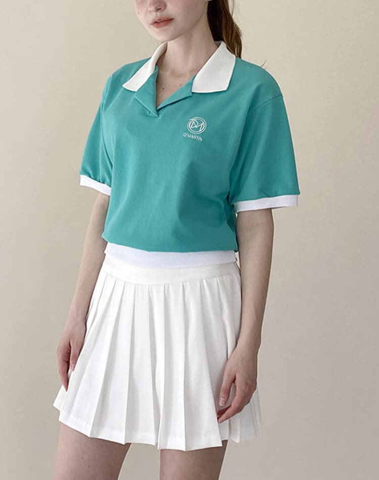 韓国 ゴルフウェア オープンカラー Tシャツ レディース 春夏