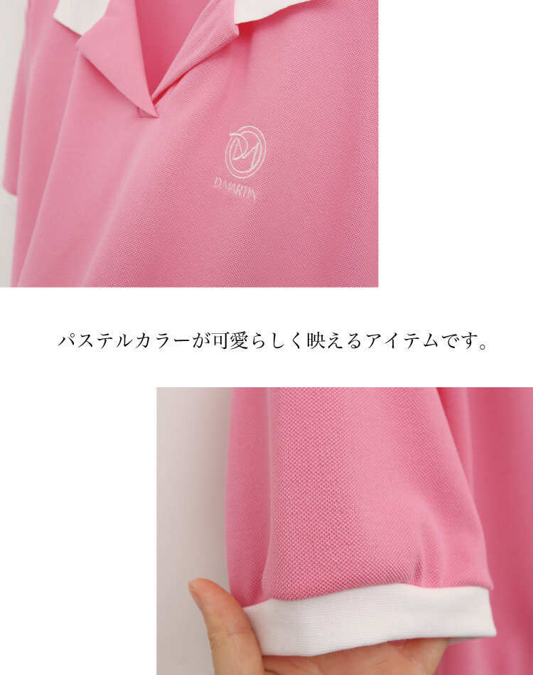 韓国 ゴルフウェア オープンカラー Tシャツ レディース 春夏