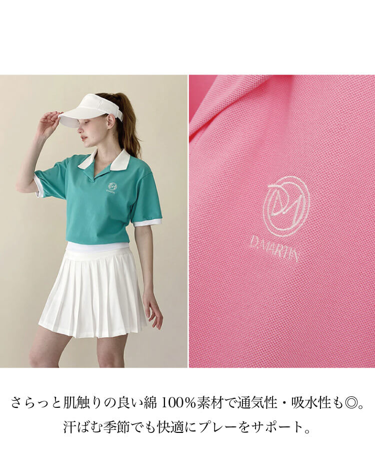 韓国 ゴルフウェア オープンカラー Tシャツ レディース 春夏