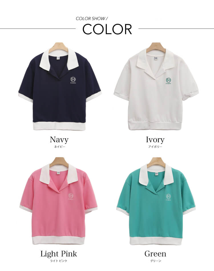 韓国 ゴルフウェア オープンカラー Tシャツ レディース 春夏