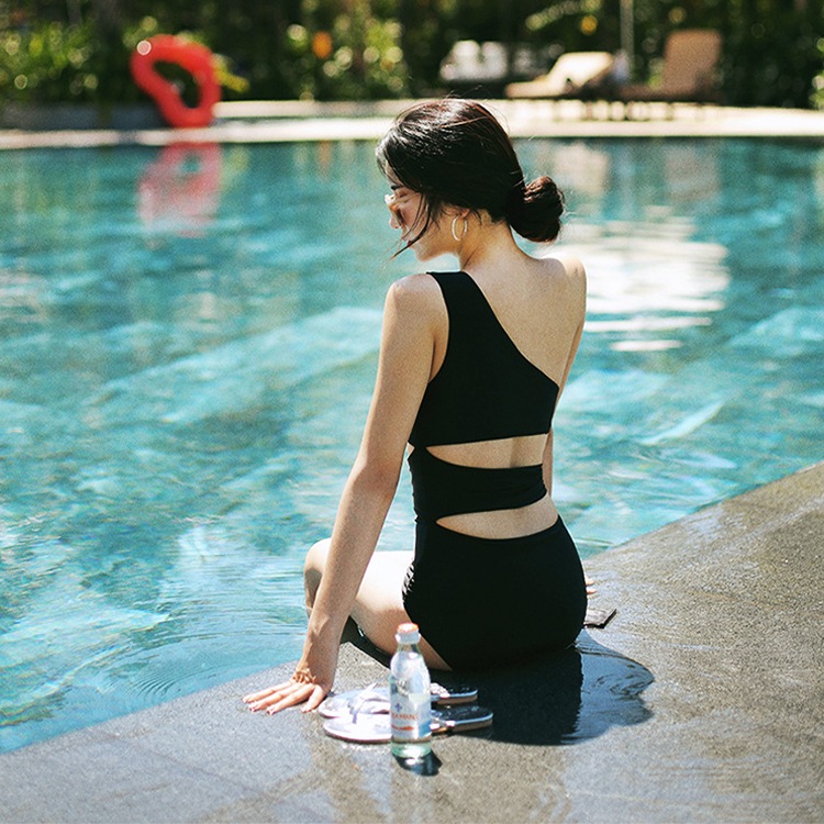 ワンショルダー ウエストリボン モノキニ 水着