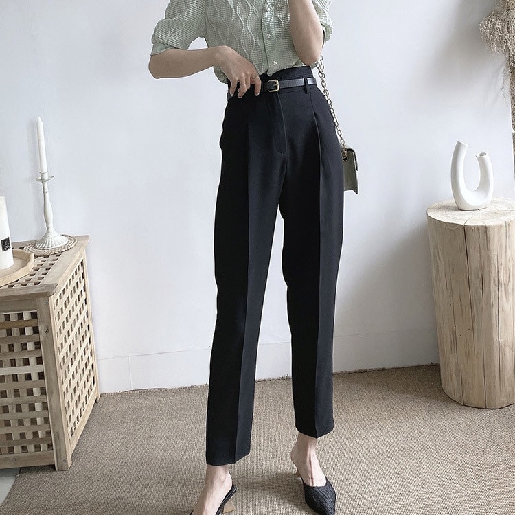 ベルト付き きれいめ 九分丈 テパードパンツ