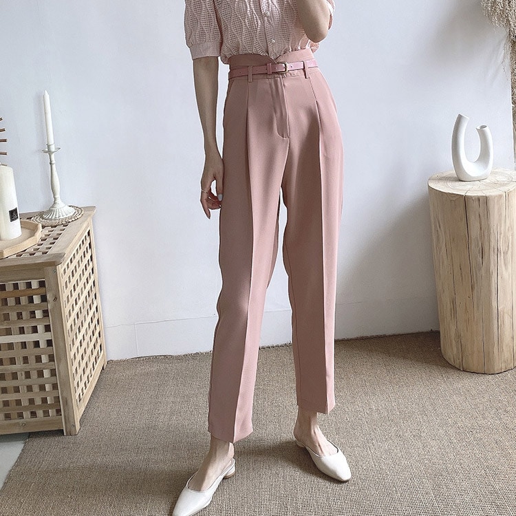 ベルト付き きれいめ 九分丈 テパードパンツ