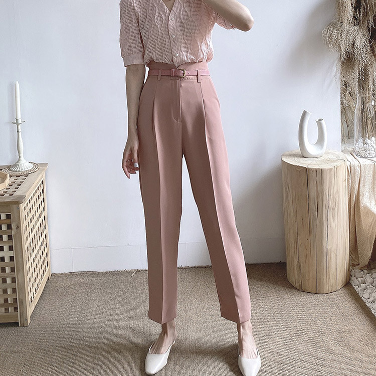 ベルト付き きれいめ 九分丈 テパードパンツ