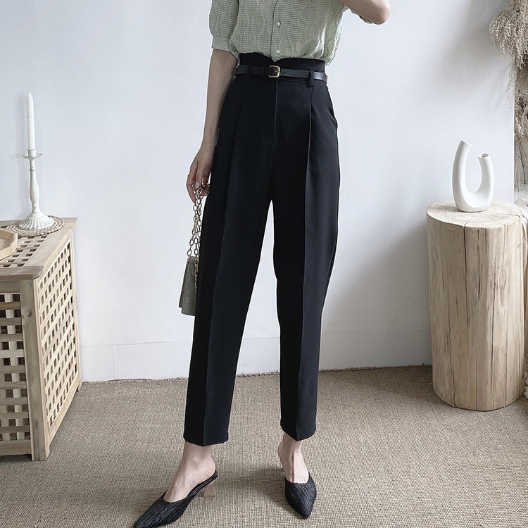 ベルト付き きれいめ 九分丈 テパードパンツ